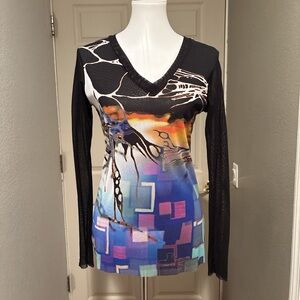 Petit Pois by Viviana G Mesh long sleeve top with bold graphic print